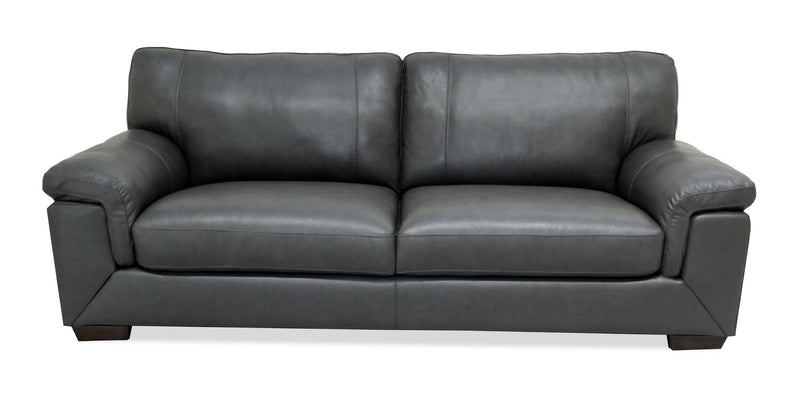Classico 90\" Genuine Leather Sofa with Wood Legs – Carbon Grey