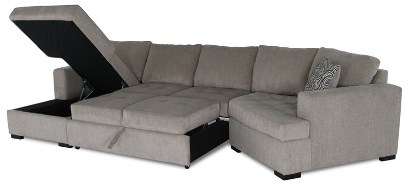 Legend 3-Piece Right-Facing Chenille Cuddler Sleeper Sectional with Chaise - Platinum 