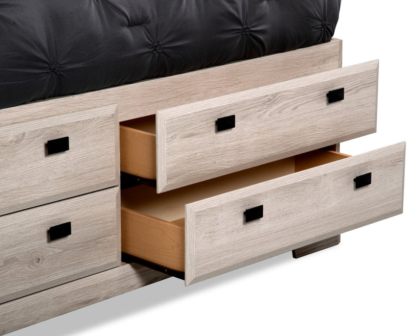 Yorkdale 12-Drawer Platform Bed with Headboard & Storage Frame, Made in Canada, White - Queen Size 