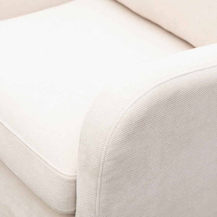 Ellie 29\" Beige Linen-Look Fabric Swivel Glider Accent Chair with Wingback and Recessed Arms 
