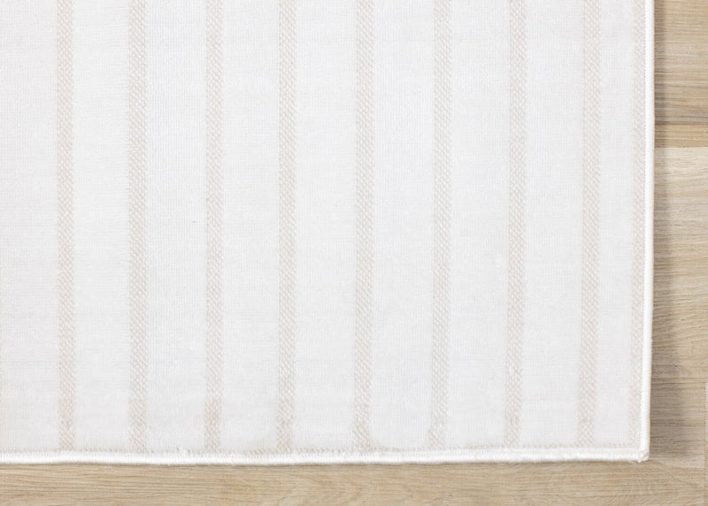 Fresh Washable White and Beige Rug with Modern Lines - 2'0\" x 6'7\" 