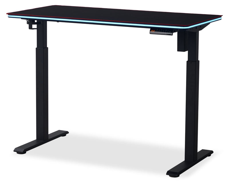Finch 47\" Gaming Office Desk with Electric Height Adjustment and RGB Lighting – Black and Red Piping 