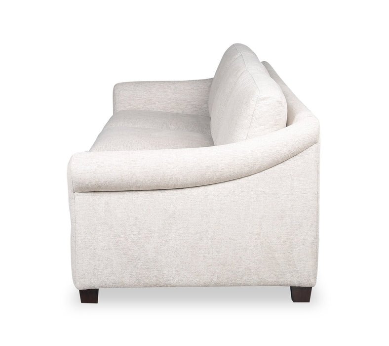 Mallie 84\" Shell White Chenille Fabric Sofa with Rolled Arms and Wood Legs