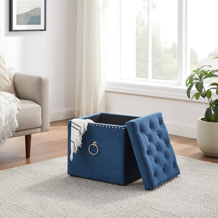 Yukon Square Velvet Storage Ottoman - Navy