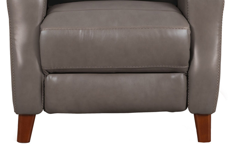 Natalie 32.5\" Grey Top-Grain Genuine Leather Pushback Reclining Chair with Wood Legs