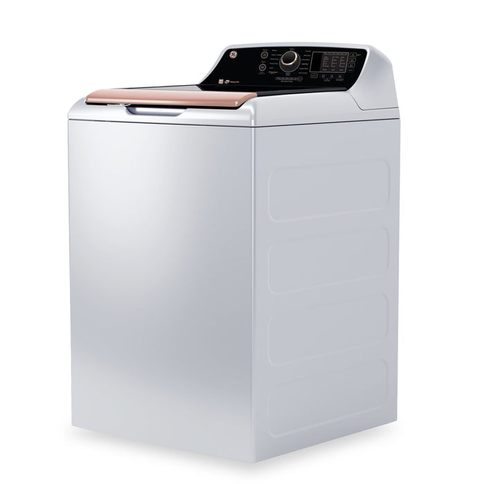 GE 5.3 Cu. Ft. Top Load Washer and 7.4 Cu. Ft. Electric Dryer - White and Rose Gold 