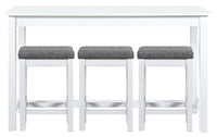 Noah 60” Modern Dinette with 3 Counter-Height Stools and USB Ports - White