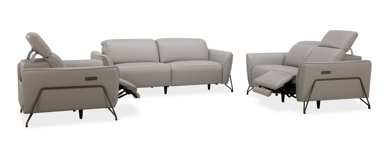 Riviera Top-Grain Genuine Leather Power Reclining Sofa - Light Grey