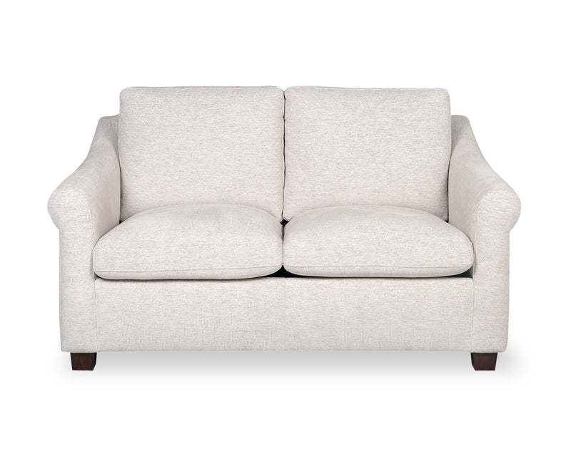Mallie 60\" Shell White Chenille Fabric Loveseat with Rolled Arms and Wood Legs 