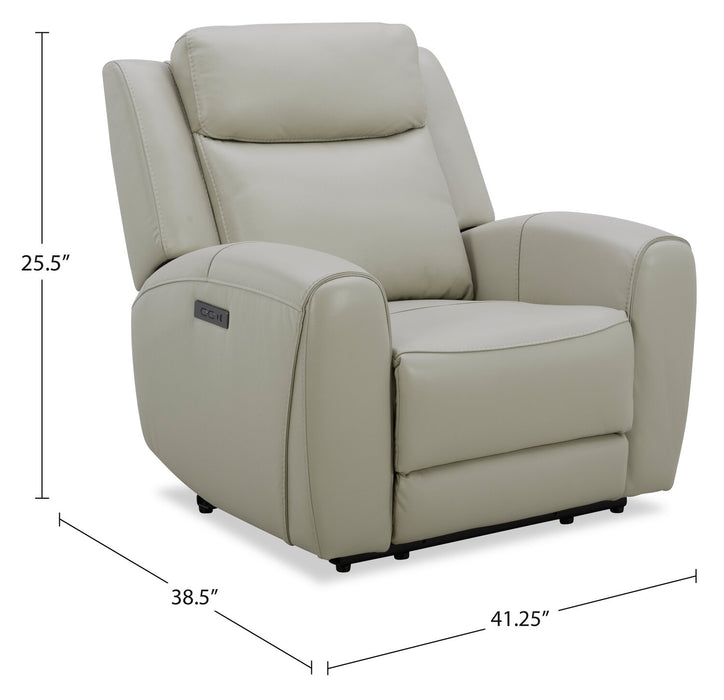 Reign 41.25\" Deltona Moonshine Taupe Top-Grain Genuine Leather Power Reclining Chair with USB Port