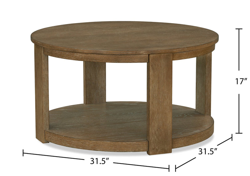 Declan 18\" Modern Round Coffee Table – Natural Wood 