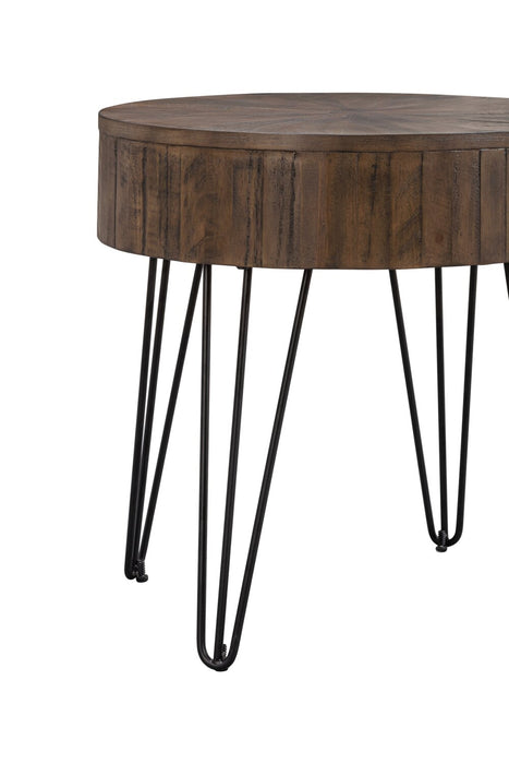 Sol 24” Rustic Round Solid Pine Wood End Table - Brown