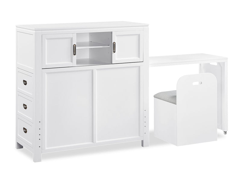 Quinn Twin Bookcase Bed with Desk - White