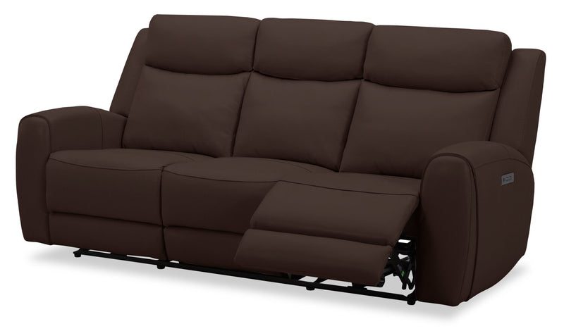 Reign 87\" Silverado Chocolate Brown Top-Grain Genuine Leather Power Reclining Sofa with USB Port
