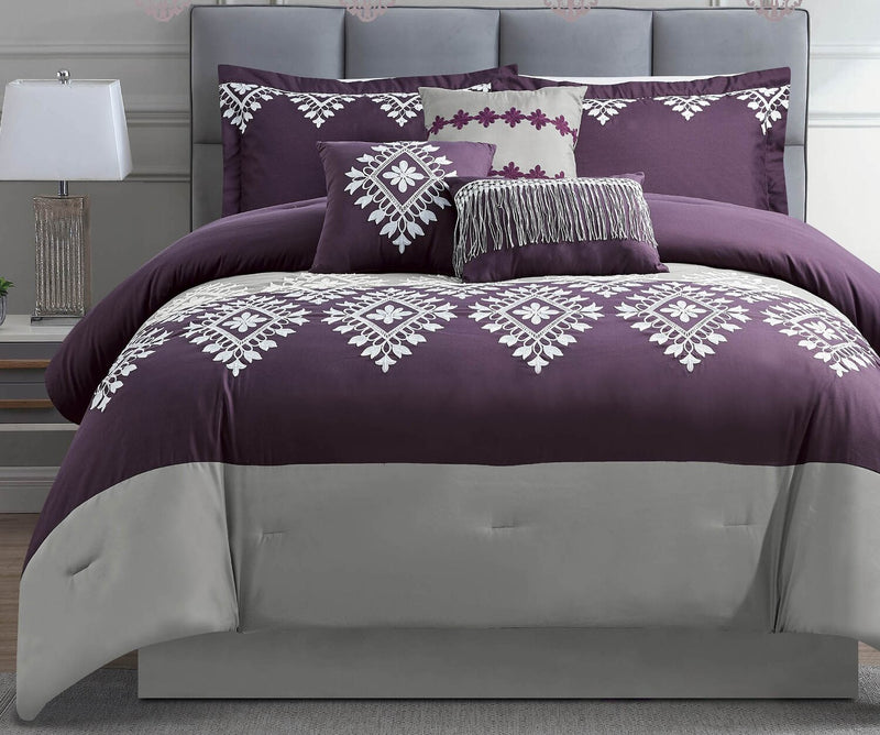 Lisbon 7-Piece King Comforter Set - Purple  