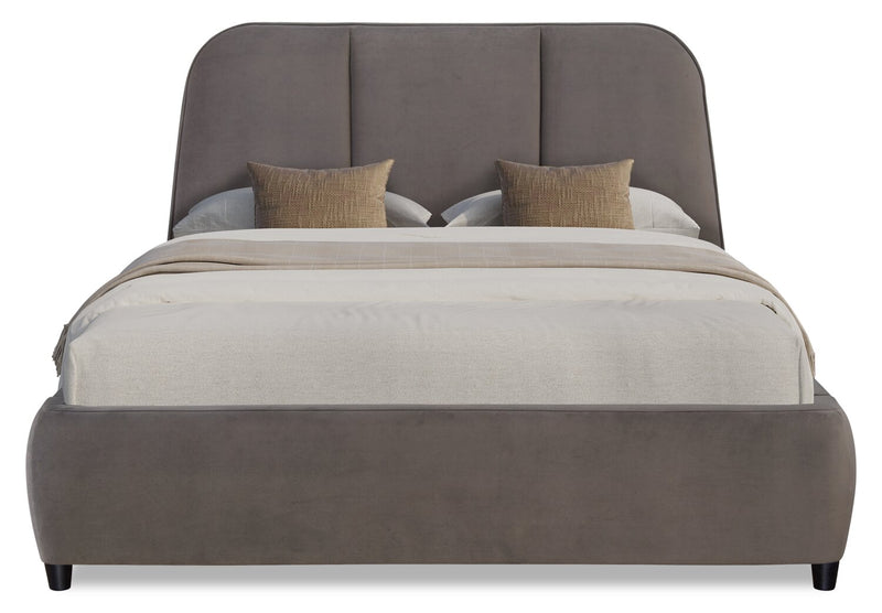 Mave Upholstered Platform Bed in Grey Velvet - Queen Size