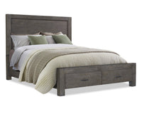 Koda Platform Storage Bed with Headboard & Frame, Wooden, Grey - Queen Size 