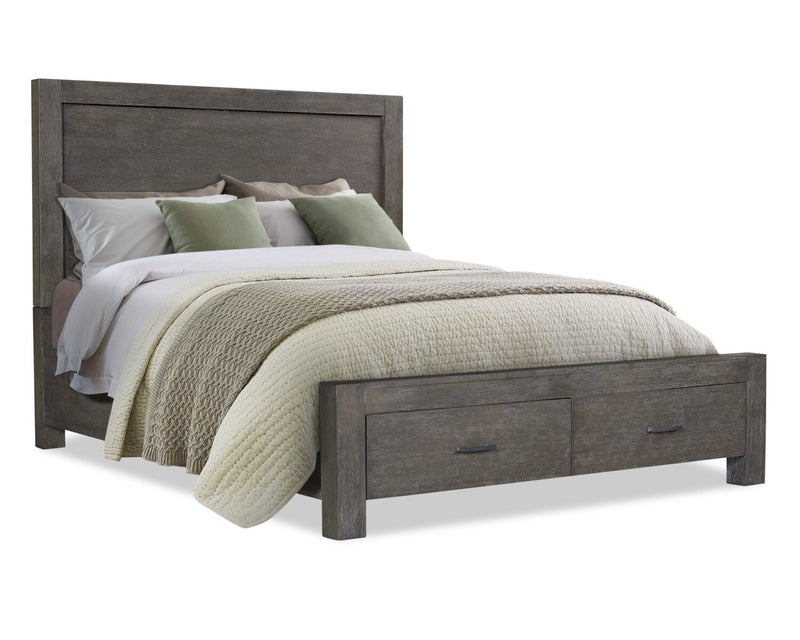Koda Platform Storage Bed with Headboard & Frame, Wooden, Grey - Queen Size 