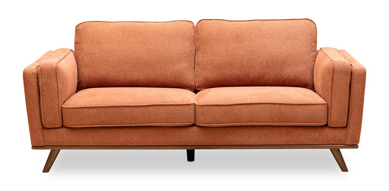 Kort & Co. Kassia 80\" Orange Linen-Look Fabric Condo-Size Sofa with Wood Base and Legs