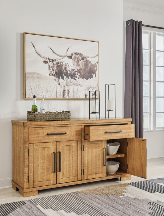 Archer Dining Server, 66\"W, 2 Drawers & 4 Doors with Adjustable Shelves - Light Brown