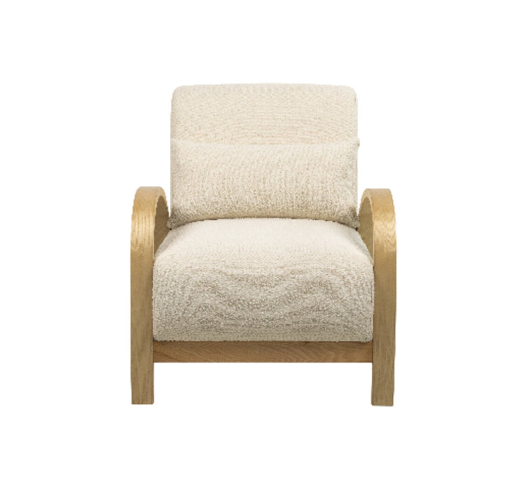 Loft 27.55\" White Boucle Fabric Accent Chair with Accent Pillow and Wood Armrests and Legs