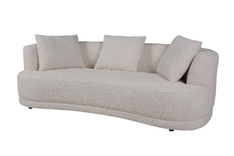 Primo Moon 91\" Wooly Almond White Fabric Curved Sofa with Accent Pillows