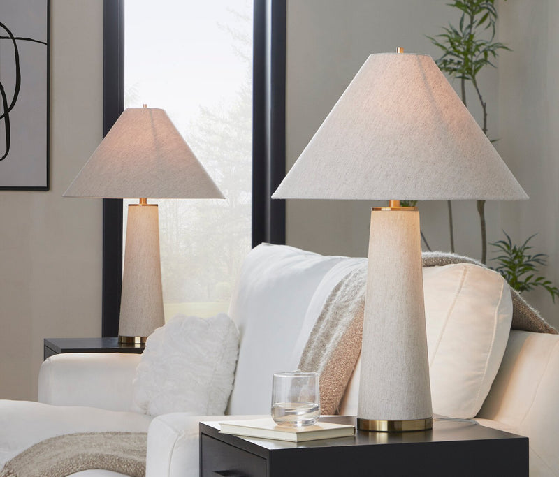 Rachel 28\" Contemporary Table Lamp with Linen Shade – Brass