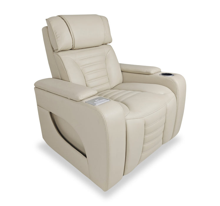 Zen 40\" Apricot Faux Leather Power Reclining Massage Chair with Power Headrest and Heated Seat