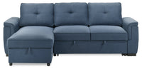 Eden 2-Piece Blue Linen-Look Fabric Sleeper Sectional with Storage Chaise and Removable Back Cushions 