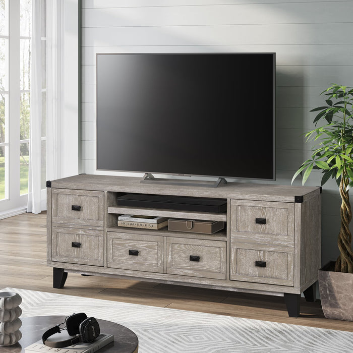 Eamon 64” Solid Wood TV Stand with Storage - Grey