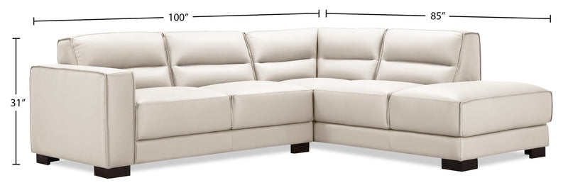 Citadel 2-Piece Right-Facing Top-Grain Genuine Leather Sectional with Wood Legs - Frost White 