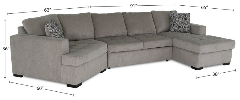 Legend 3-Piece Left-Facing Chenille Cuddler Sleeper Sectional with Chaise - Platinum 