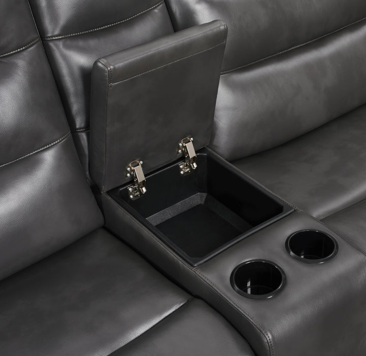 Zayne 6-Piece Leather-Look Fabric Power Reclining Sectional with Storage Console and USB Charging Ports – Grey