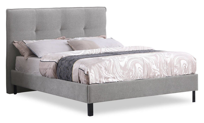 Amos Grey Upholstered Platform Bed with Tufted Headboard - Full