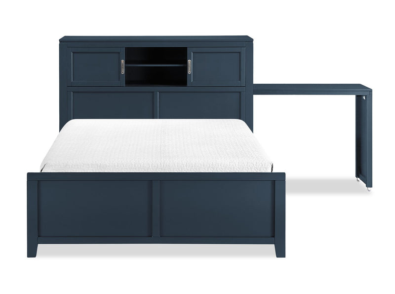 Quinn Full Bookcase Bed with Desk - Blue