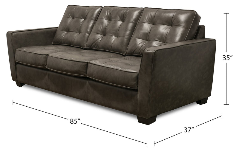 Clare 85\" Genuine Leather Sofa with Button Tufting – Charcoal 
