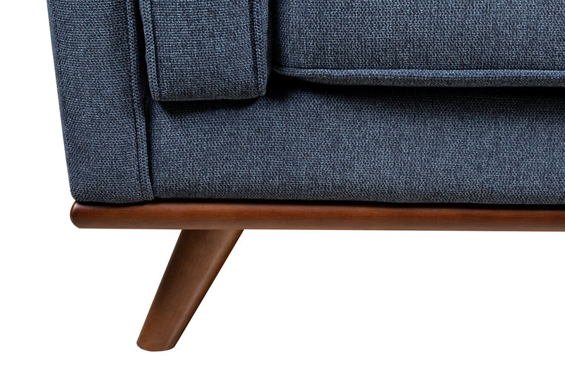 Kort & Co. Kassia 90.6\" Linen-Look Fabric Sofa with Wood Base and Legs - Blue 