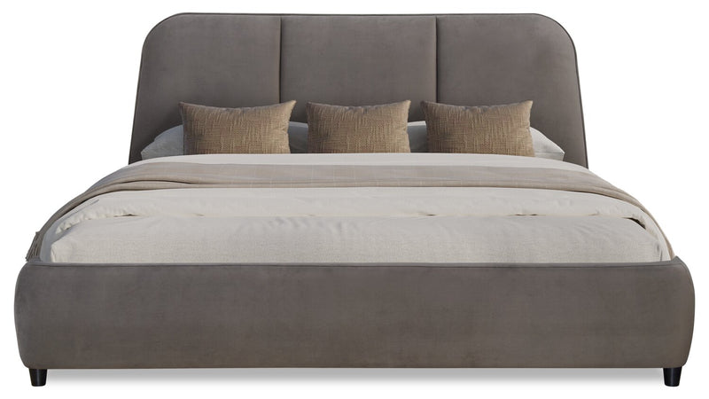 Mave Upholstered Platform Bed in Grey Velvet - King Size