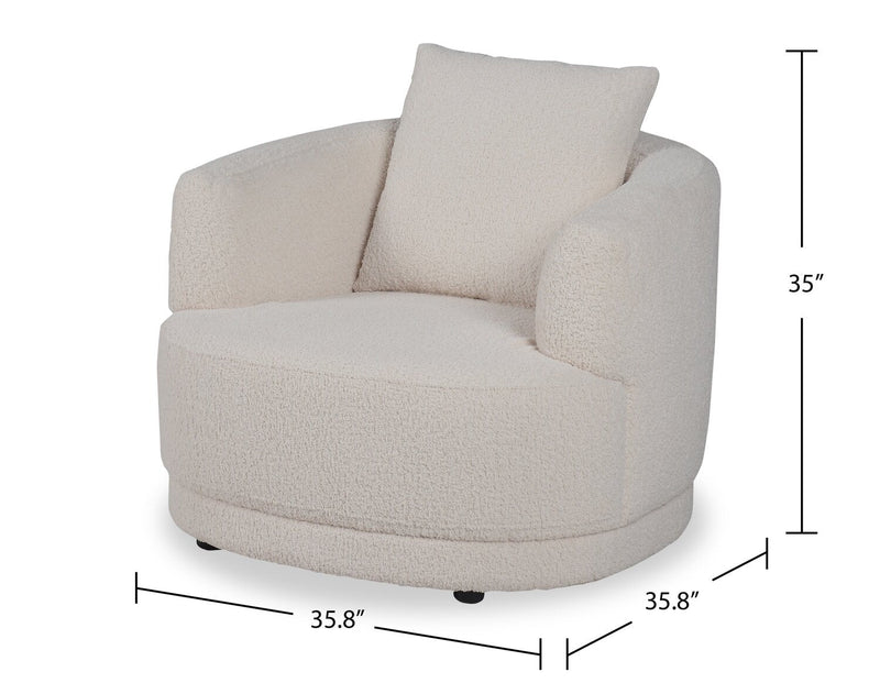 Moon 35.8\" Fabric Curved Chair with Accent Pillow - Wooly Almond White 