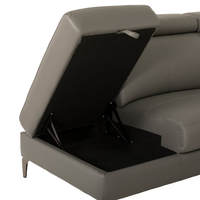 Valentino 3-Piece Left-Facing Grey Genuine Leather Power Reclining Sectional with Adjustable Headrests 