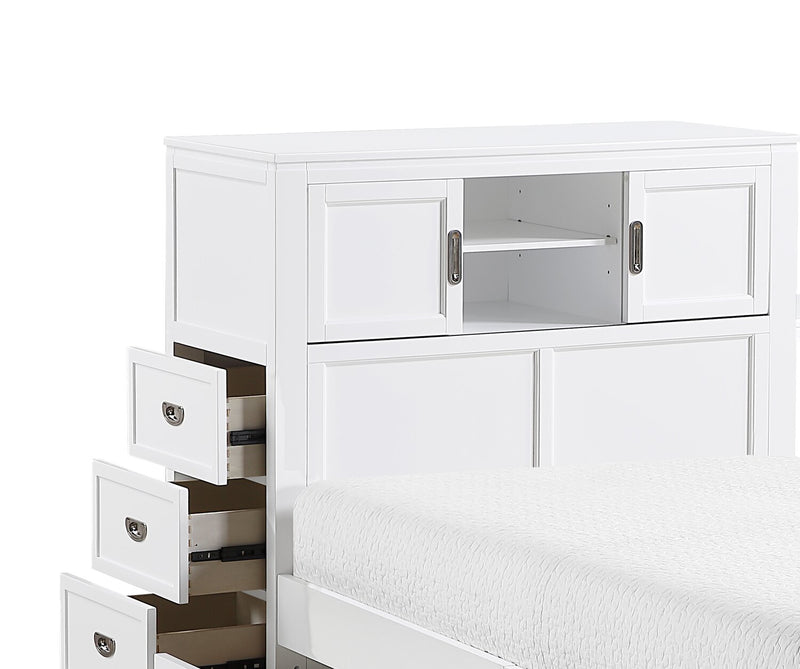 Quinn Twin Bookcase Bed with Desk - White
