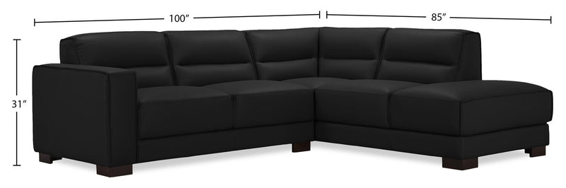 Citadel 2-Piece Right-Facing Top-Grain Genuine Leather Sectional with Rubberwood Legs - Black