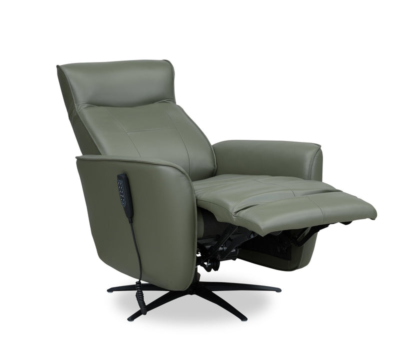 Serene 31\" Green Genuine Leather Power Reclining Massage Chair with Power Headrest and Heated Seat