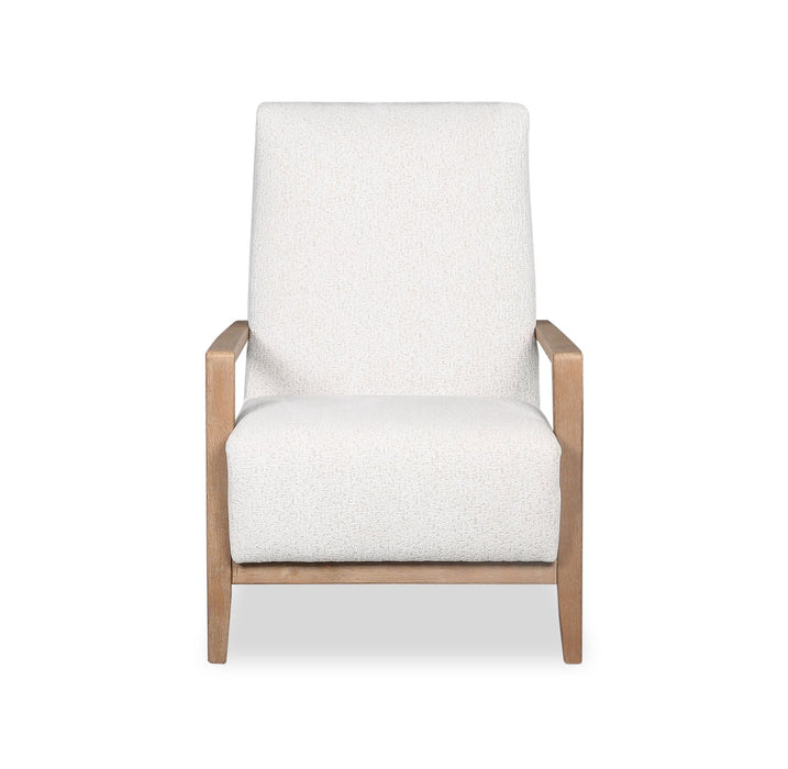 Adley 28\" Alabaster White Chenille Fabric Accent Chair with Wood Armrests and Legs