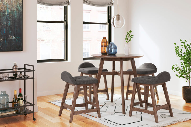 Jovi Counter-Height Stool with Linen-Look Fabric, 24\"H, Wood - Charcoal 