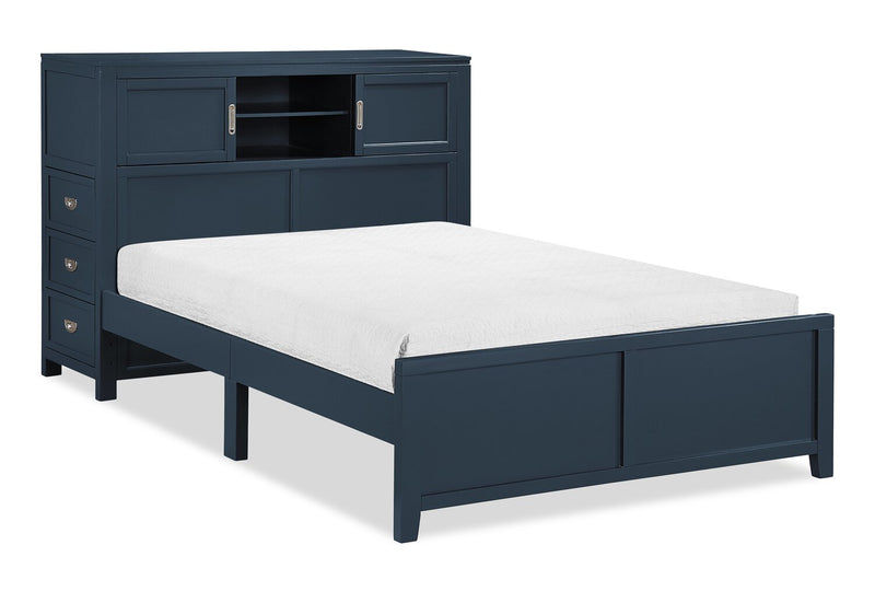 Quinn Full Bookcase Bed with Desk - Blue