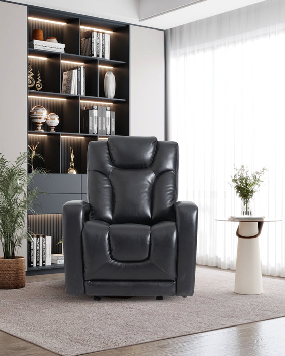 Kenzo 35\" Black Faux Leather Power Reclining Chair with Power Headrest, Footrest and USB Port