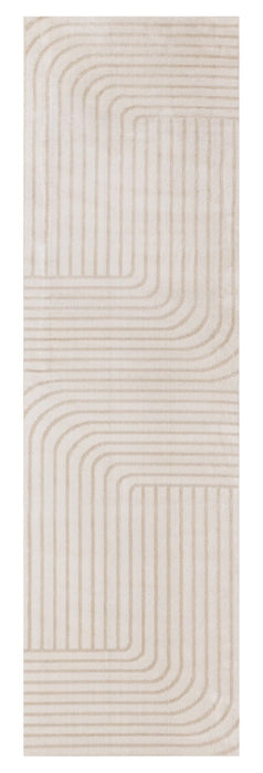 Fresh Washable White and Beige Rug with Modern Lines - 2'0\" x 6'7\" 