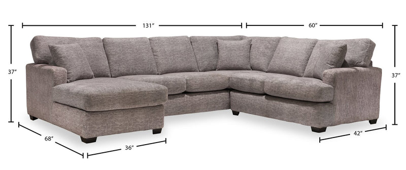 Luxe 3-Piece Left-Facing Sectional - Zaftig Dove