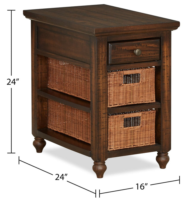 Cottage Lane 16\" Rustic Chairside Table with Storage - Dark Brown Wood
